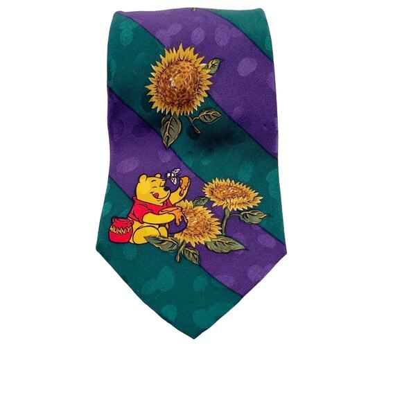 NWT Vintage Disney Winnie the Pooh Flower Print Silk Tie - Picture 4 of 7